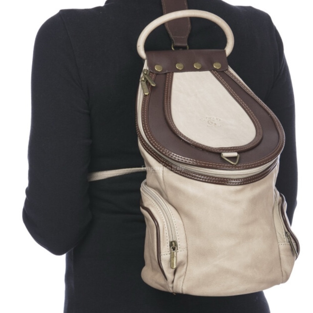 Sahara Gray and Brown Leather Backpack made in Italy